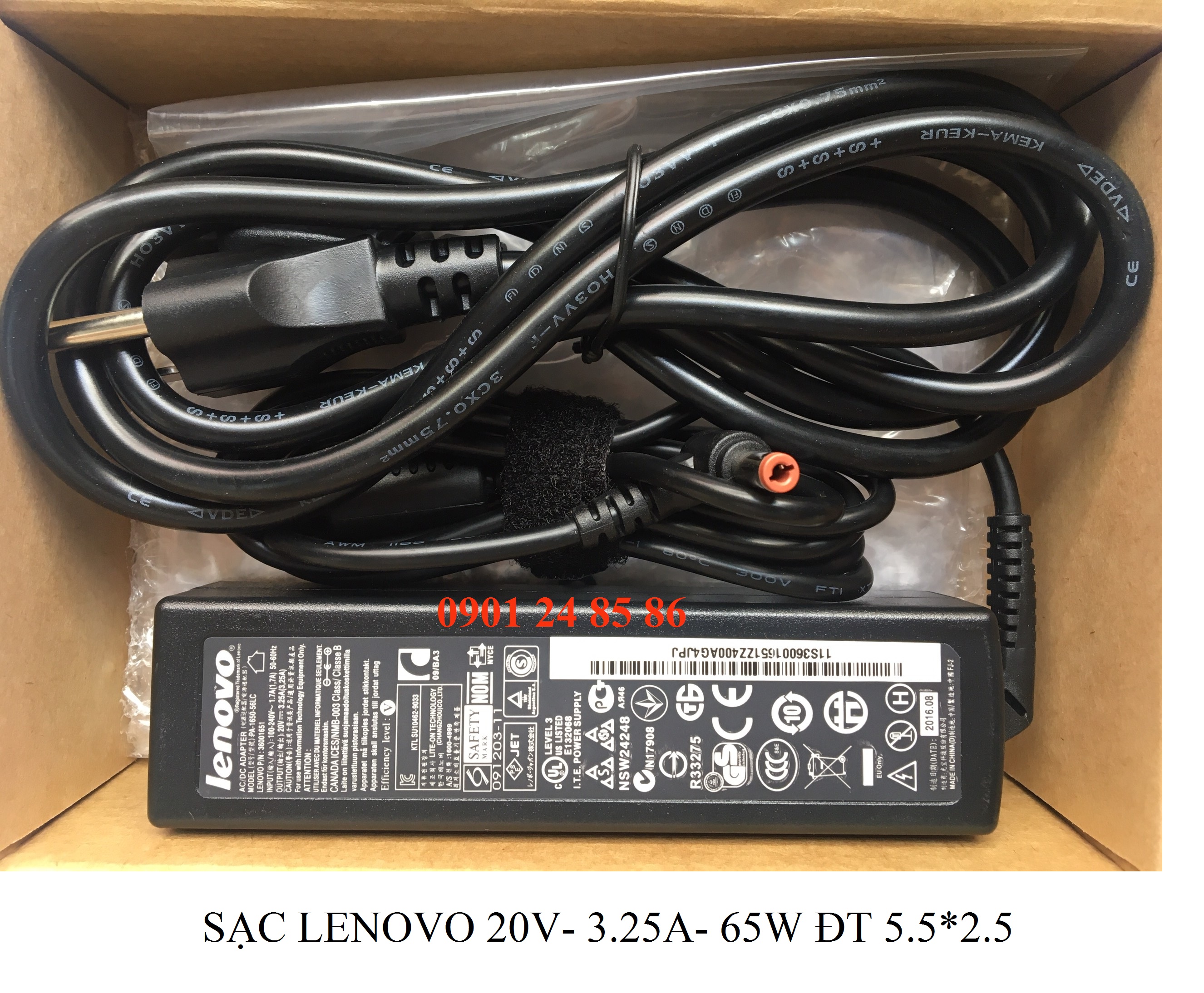 Sạc Laptop Lenovo, Sạc Lenovo, Adapter Laptop Lenovo Original, Lenovo 20V-3.25A-65W-5.5MM*2.5MM